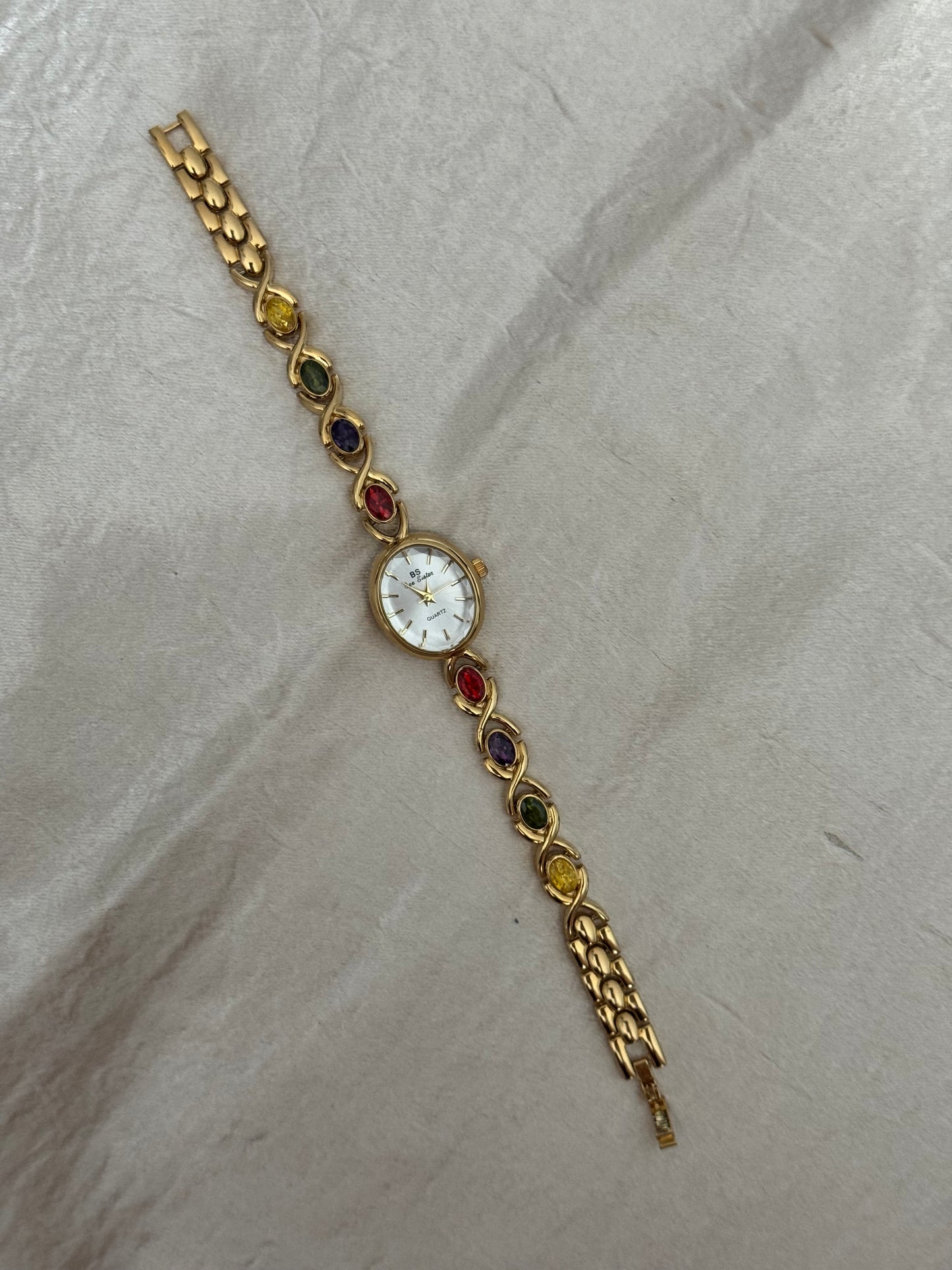 Multi-color gem gold watch